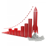 increasing barchart with upward red arrow